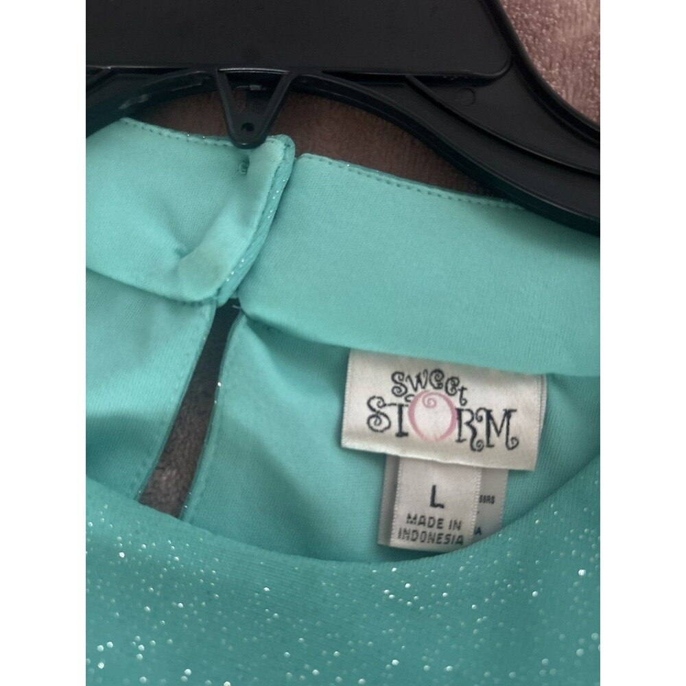 Sweet Storm Mint Green Glitter Maxi Dress Prom Formal Party Sleeveless SZ Large - Picture 3 of 16